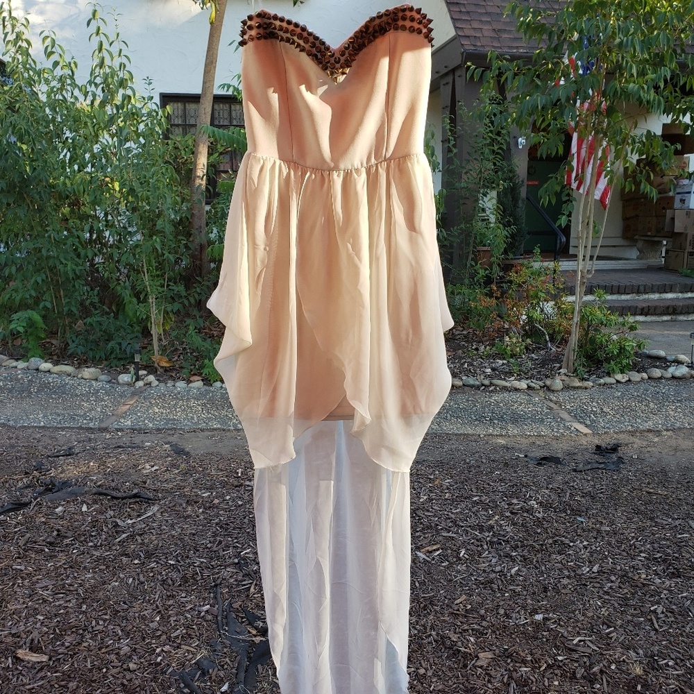 Trac studded strapless chiffon dress